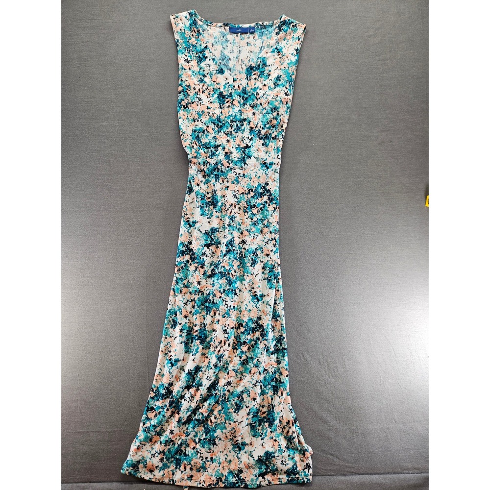 Apt. 9 Womens Teal Blue Floral V-Neck Sleeveless Belted Maxi Dress Large